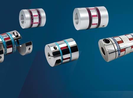 Five different types of claw and servo couplings on blue background 