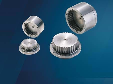 Gear tooth couplings on blue background 
