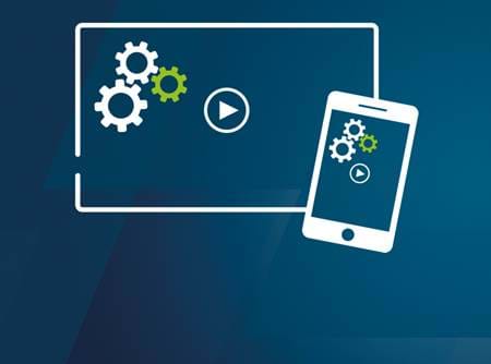 Guides and tutorials on devices animation on blue background