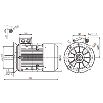 Busck AC motor T3CR180L, 22kW, 1460RPM, B3, 400/690, 50 Hz, Støbejern